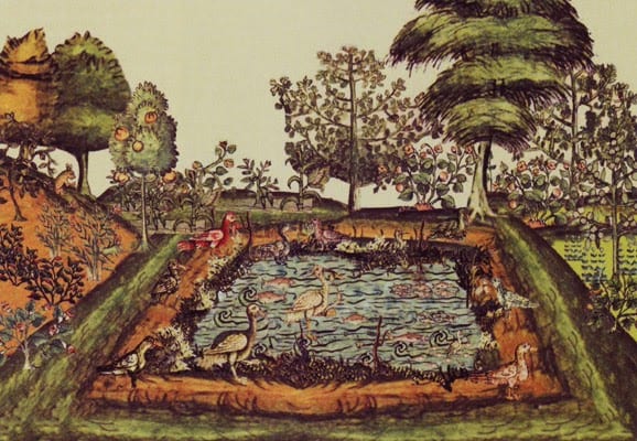 Representación de los jardines de Iztapalapa.